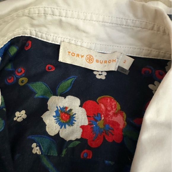 TORY BURCH Pansy Floral Print Button Down Shirt Contrast Collar - Picture 8 of 9